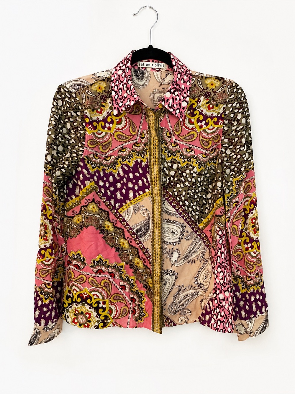 Alice + Olivia 100% Silk Patchwork Paisley Blouse – Size Small - Picture 2 of 6